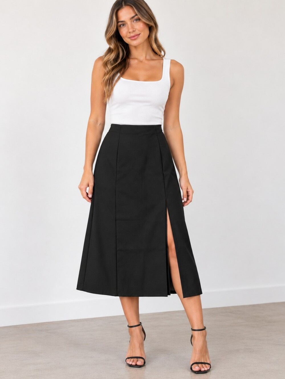 Abercrombie & Fitch Black Midi Skirt with Front Panel Slit